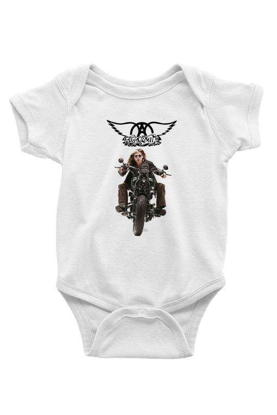 Aerosmith Baskılı Beyaz Unisex Bebek Body - Zıbın