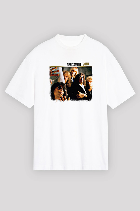Aerosmith Baskılı Unisex Beyaz Oversize Tişört