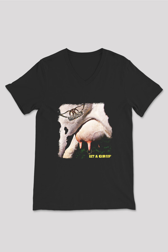 Aerosmith Baskılı Unisex Siyah V Yaka Tişört