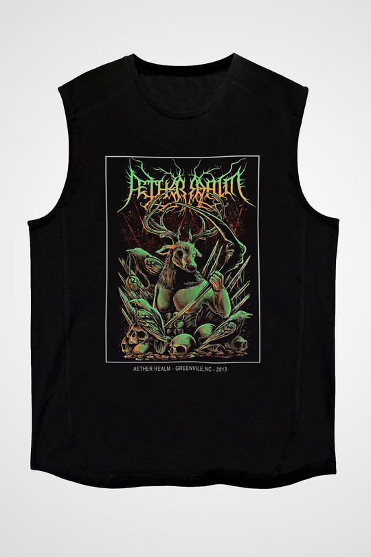 Aether Realm Baskılı Unisex Siyah Kolsuz Tişört - Tshirt