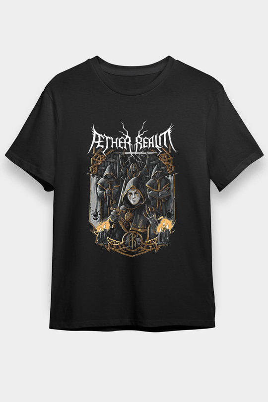 Aether Realm Baskılı Unisex Siyah Tişört - Tshirt