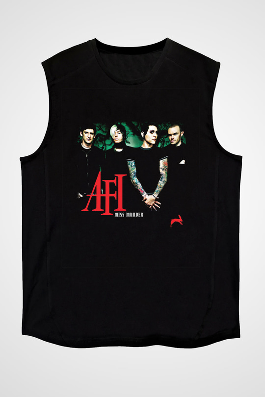 Afi Baskılı Unisex Siyah Kolsuz Tişört