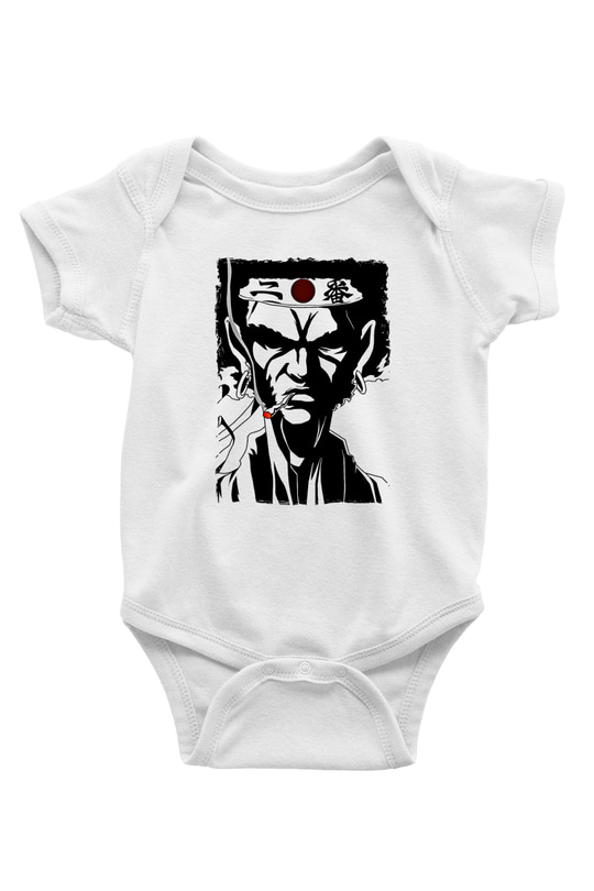 Afro Samurai Baskılı Beyaz Unisex Bebek Body - Zıbın
