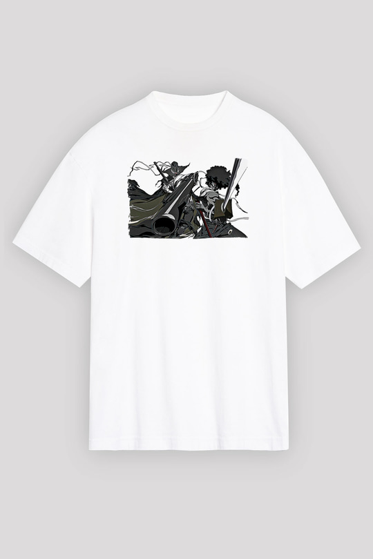 Afro Samurai Baskılı Beyaz Unisex Oversize Tişört - Tshirt