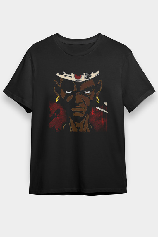 Afro Samurai Baskılı Unisex Siyah Tişört - Tshirt