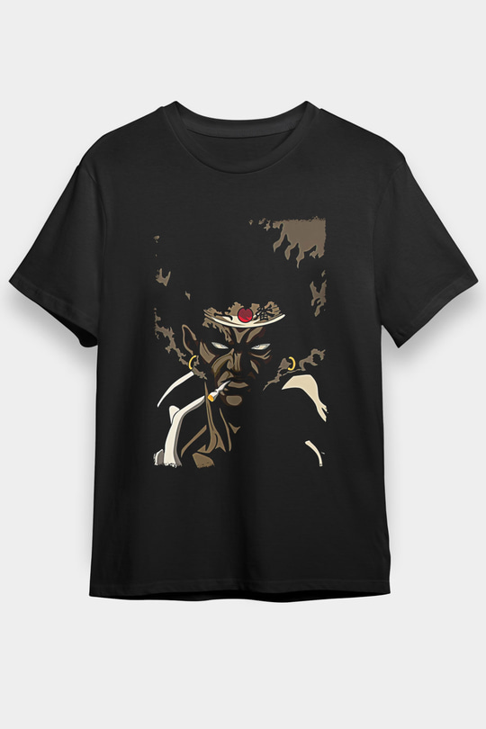 Afro Samurai Baskılı Unisex Siyah Tişört - Tshirt
