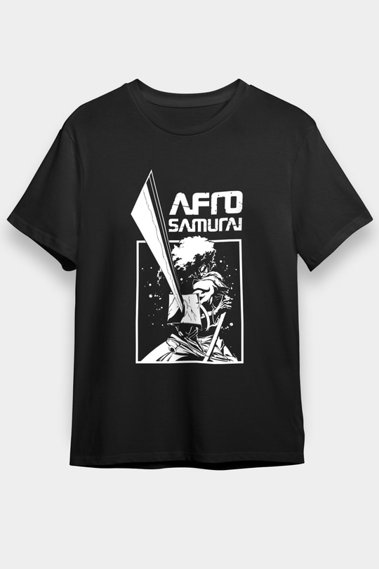 Afro Samurai Baskılı Unisex Siyah Tişört - Tshirt