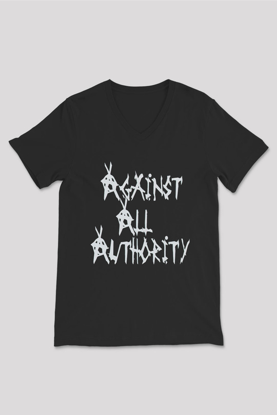 Against All Authority Siyah Unisex V Yaka Tişört