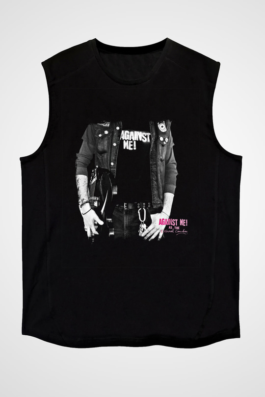 Against Me Baskılı Unisex Siyah Kolsuz Tişört