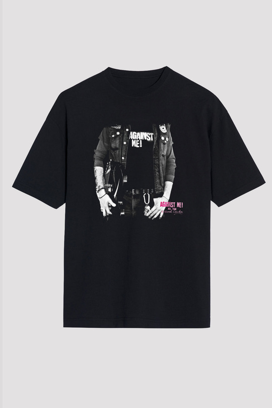 Against Me Baskılı Unisex Siyah Oversize Tişört