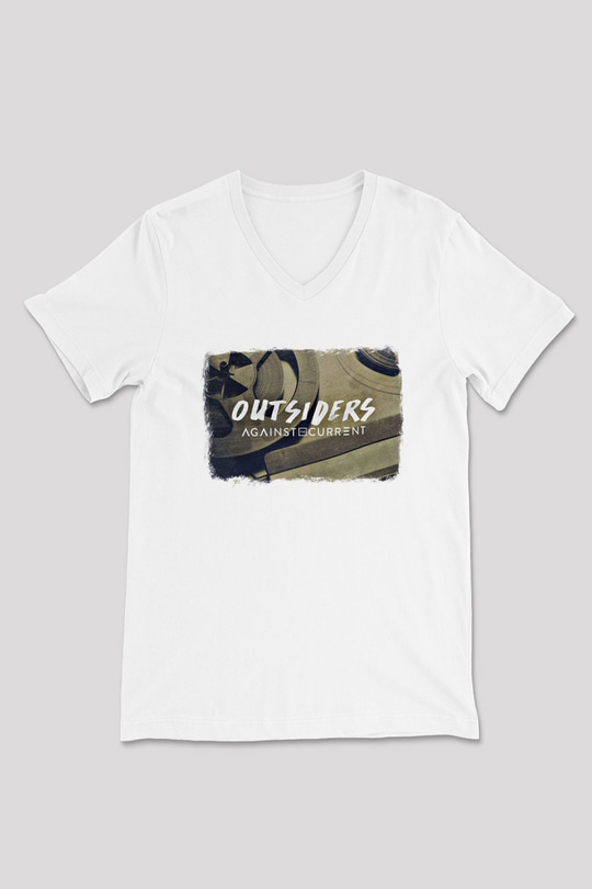 Against The Current Baskılı Unisex Beyaz V Yaka Tişört
