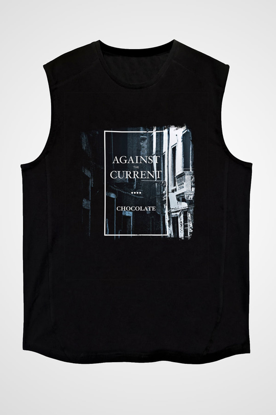 Against The Current Baskılı Unisex Siyah Kolsuz Tişört