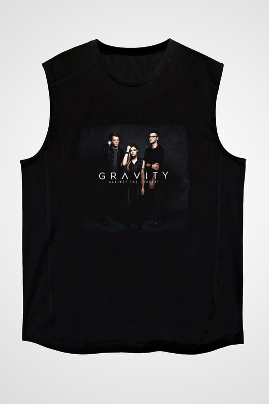 Against The Current Baskılı Unisex Siyah Kolsuz Tişört