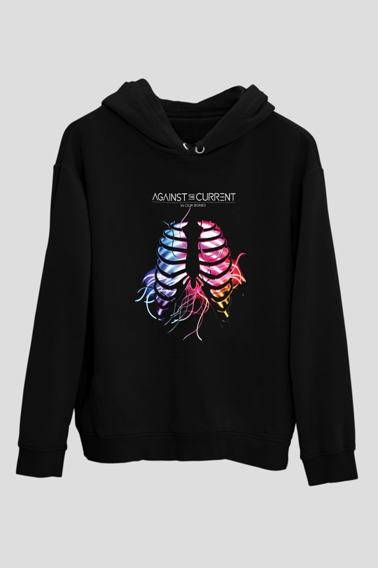 Against The Current Baskılı Unisex Siyah Hoodie