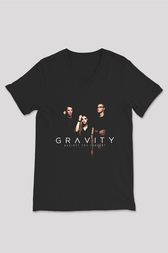 Against The Current Siyah Unisex V Yaka Tişört T-Shirt