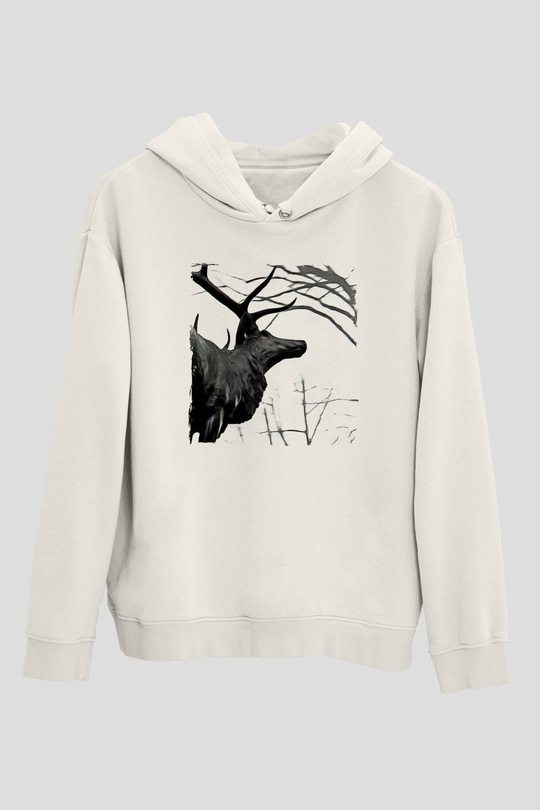 Agalloch Baskılı Beyaz Unisex Kapüşonlu Sweatshirt