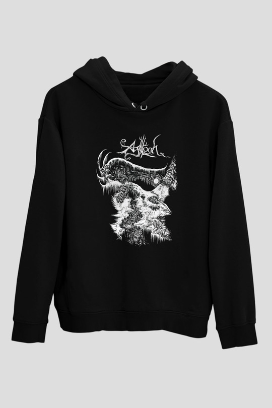Agalloch Baskılı Unisex Siyah Kapüşonlu Sweatshirt
