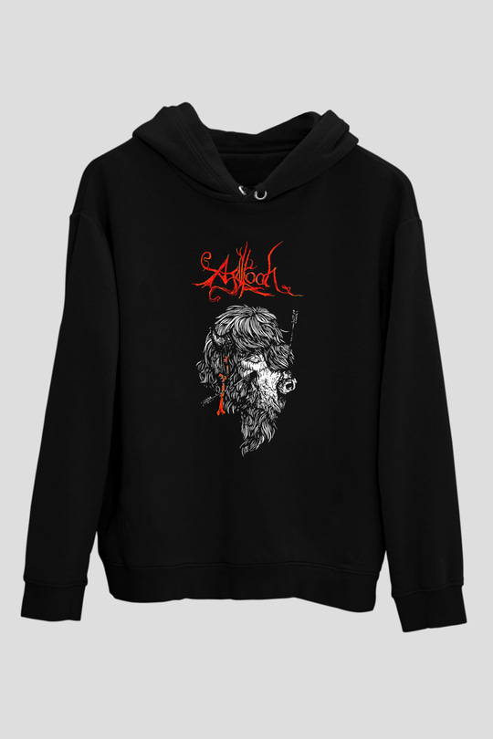 Agalloch Baskılı Unisex Siyah Kapüşonlu Sweatshirt