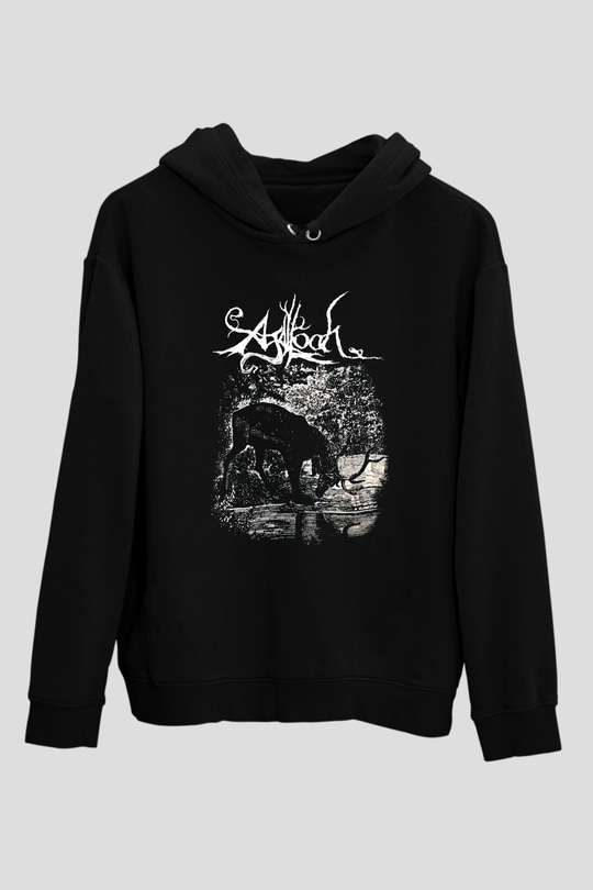 Agalloch Baskılı Unisex Siyah Kapüşonlu Sweatshirt
