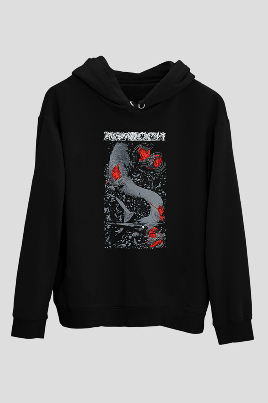 Agalloch Baskılı Unisex Siyah Kapüşonlu Sweatshirt