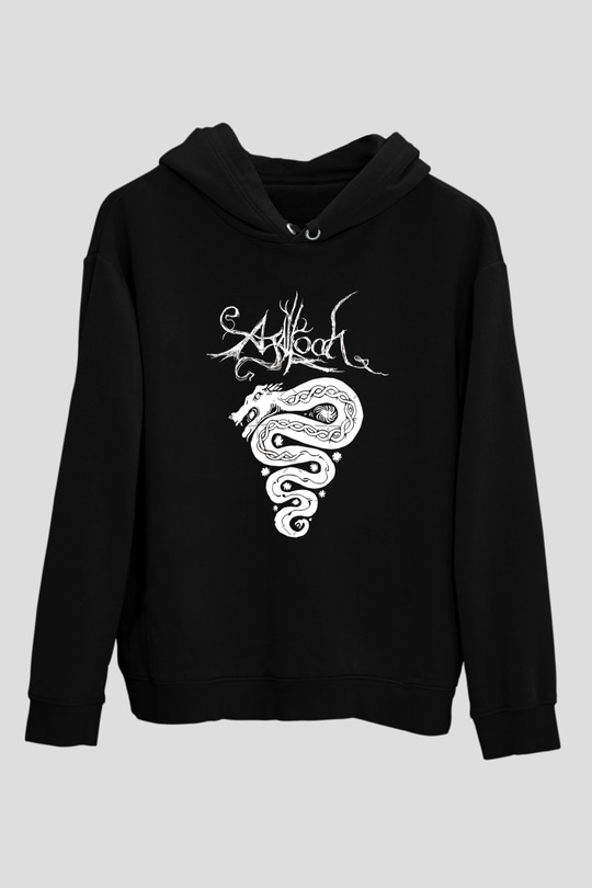 Agalloch Baskılı Unisex Siyah Kapüşonlu Sweatshirt