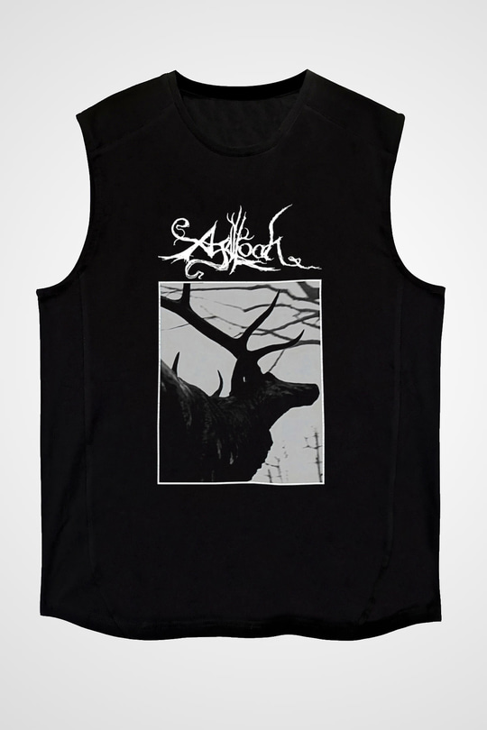 Agalloch Baskılı Unisex Siyah Kolsuz Tişört - Tshirt