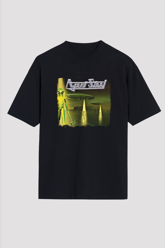 Agent Steel Baskılı Unisex Siyah Oversize Tişört