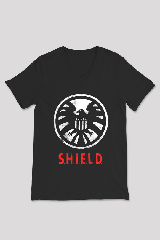 Agents of S.H.I.E.L.D. Siyah Unisex V Yaka Tişört T-Shirt