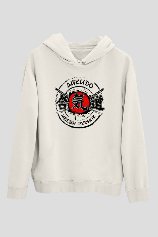 Aikido Beyaz Unisex Kapüşonlu Sweatshirt