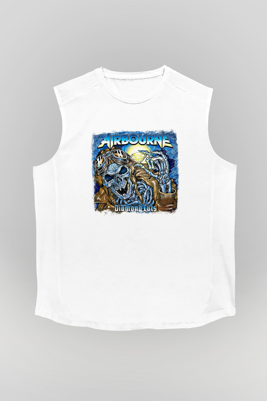 Airbourne Baskılı Unisex Beyaz Kolsuz Tişört