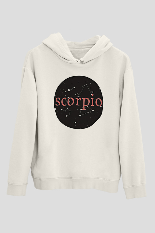 Akrep Burcu Baskılı Beyaz Unisex Hoodie