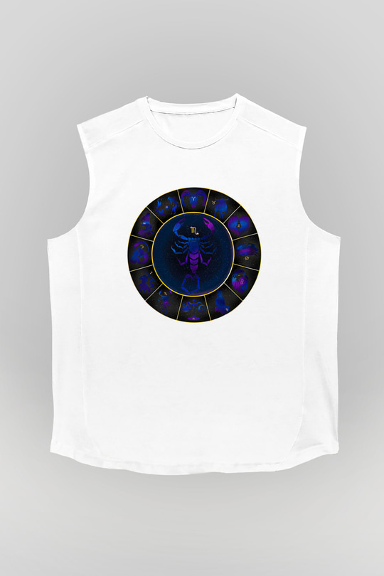 Akrep Burcu Baskılı Beyaz Unisex Kolsuz Tişört - Tshirt