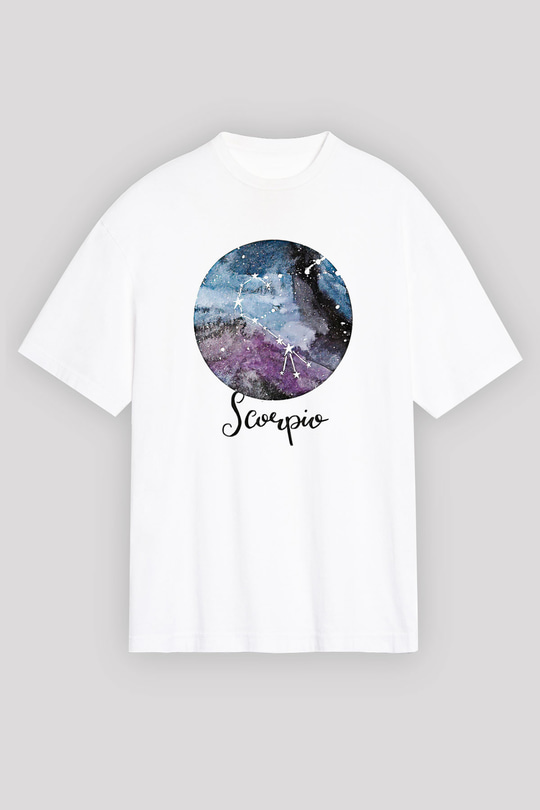 Akrep Burcu Baskılı Beyaz Unisex Oversize Tişört - Tshirt