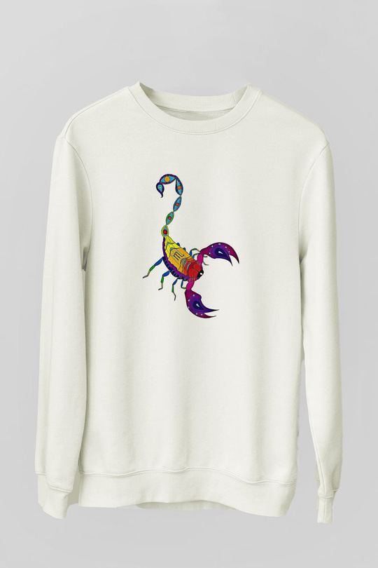 Akrep Burcu Baskılı Beyaz Unisex Sweatshirt
