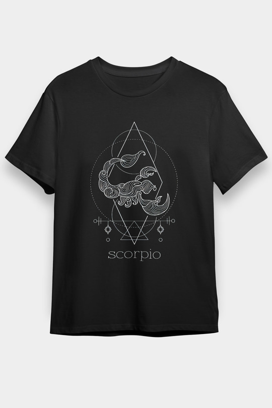 Akrep Burcu Baskılı Unisex Siyah Tişört - Tshirt
