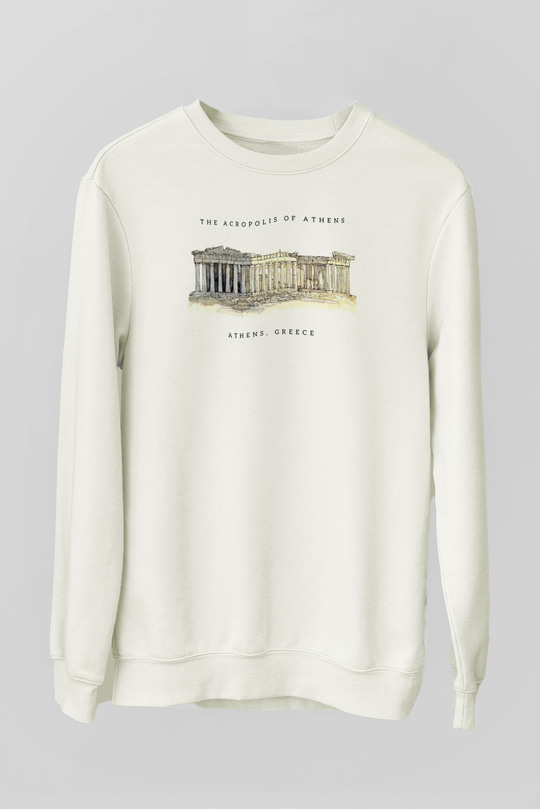 Akropolis Beyaz Unisex Sweatshirt