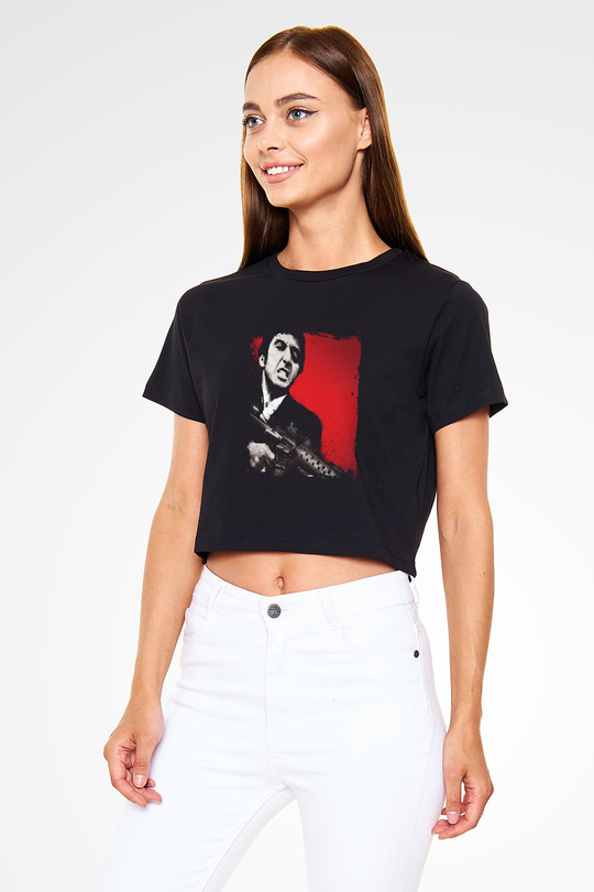 Al Pacino Baskılı Siyah Kadın Crop Top Tişört