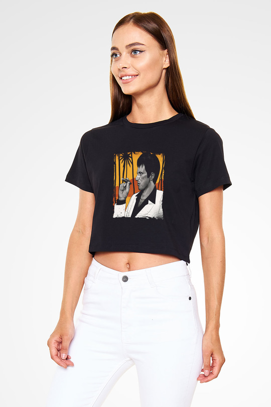 Al Pacino Baskılı Siyah Kadın Crop Top Tişört
