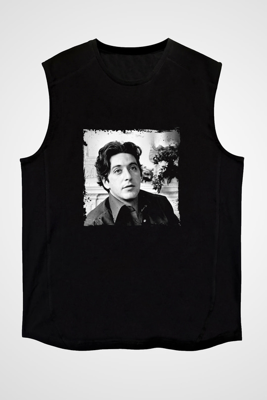 Al Pacino Baskılı Unisex Siyah Kolsuz Tişört