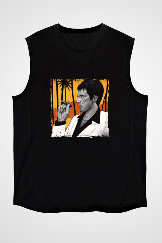 Al Pacino Baskılı Unisex Siyah Kolsuz Tişört