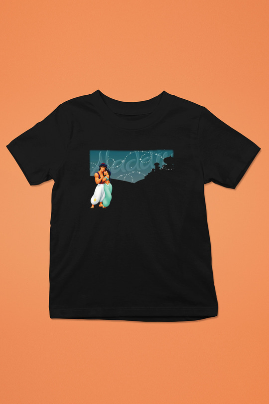 Aladdin Baskılı Siyah Unisex Çocuk Tişört
