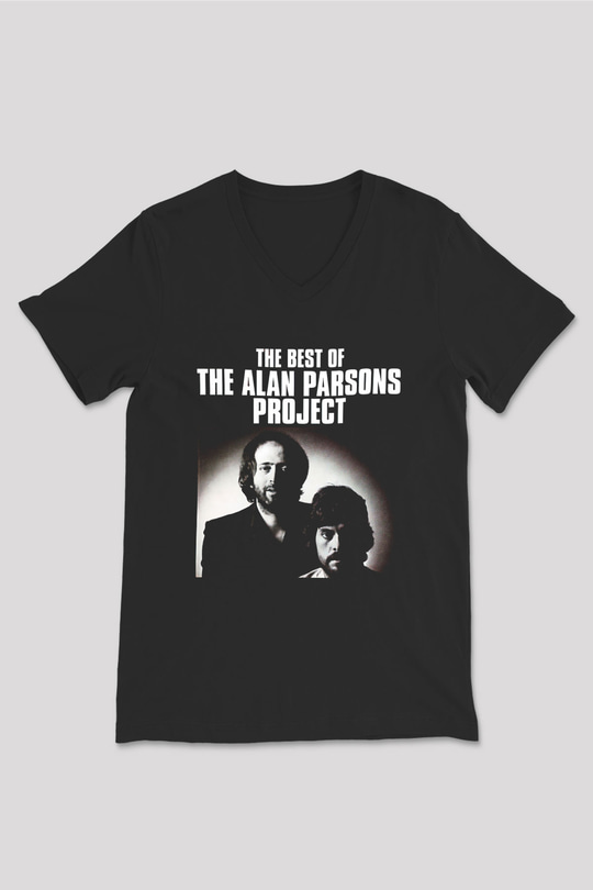 Alan Persons Project Baskılı Unisex Siyah V Yaka Tişört - Tshirt