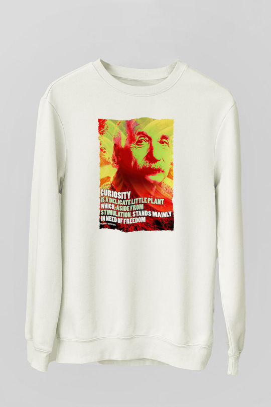 Albert Einstein Alıntı Baskılı Unisex Ekru Sweatshirt