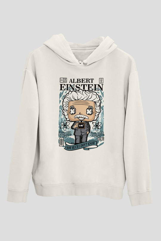 Albert Einstein Baskılı Unisex Beyaz Hoodie
