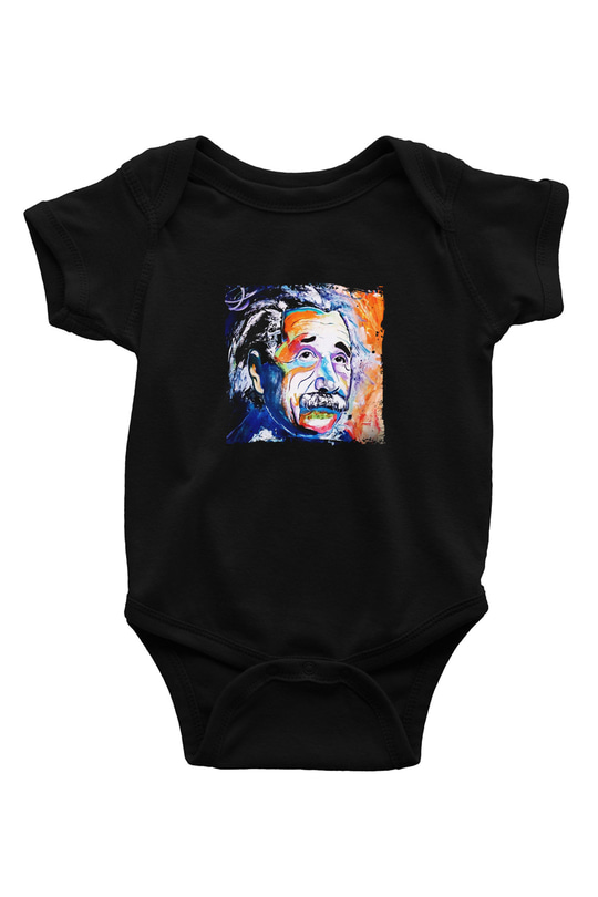 Albert Einstein Baskılı Unisex Siyah Bebek Body - Zıbın