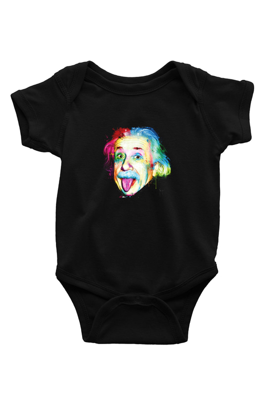 Albert Einstein Baskılı Unisex Siyah Bebek Body - Zıbın
