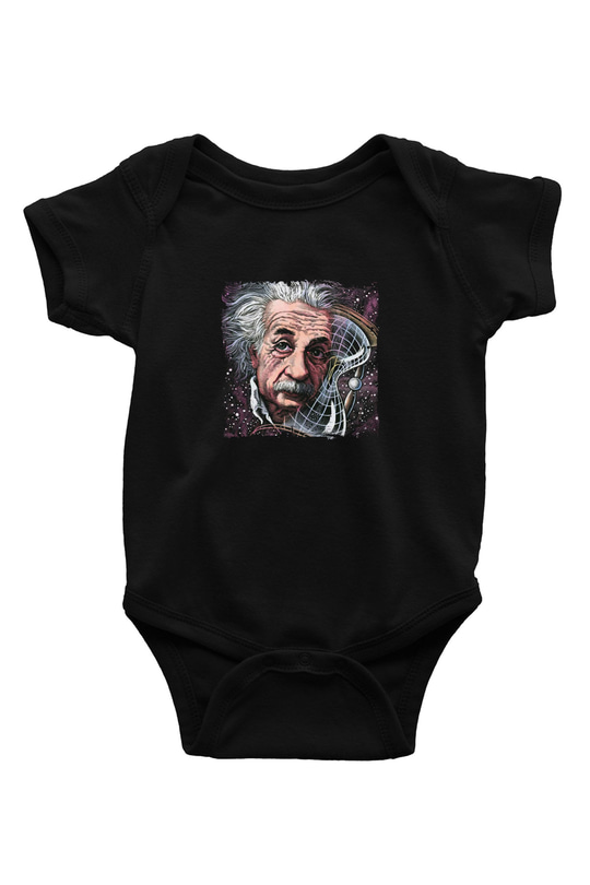 Albert Einstein Baskılı Unisex Siyah Bebek Body - Zıbın