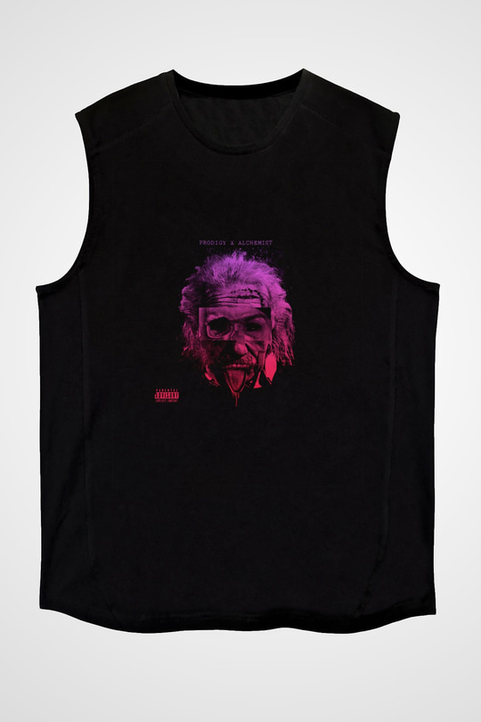 Albert Einstein Baskılı Unisex Siyah Kolsuz Tişört