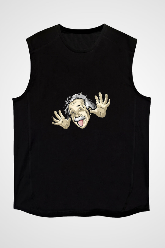 Albert Einstein Baskılı Unisex Siyah Kolsuz Tişört