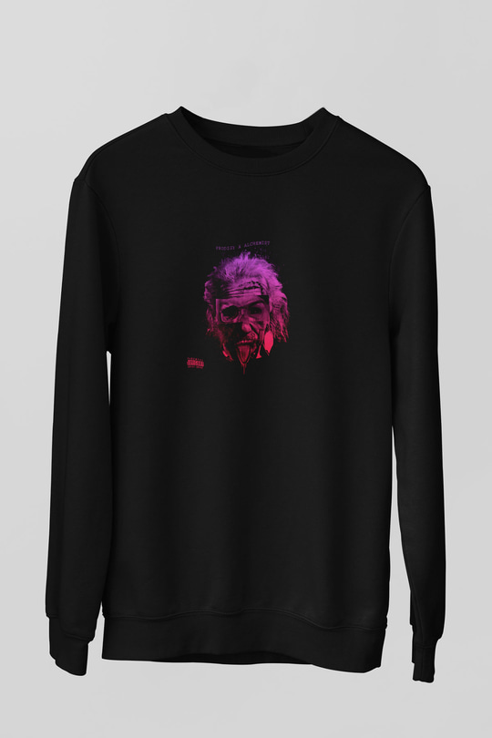 Albert Einstein Baskılı Unisex Siyah Sweatshirt
